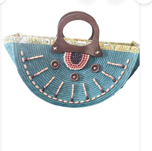 A. Giannetti Handbags - RETRO semi circular embroidered wicker straw bag giannetti